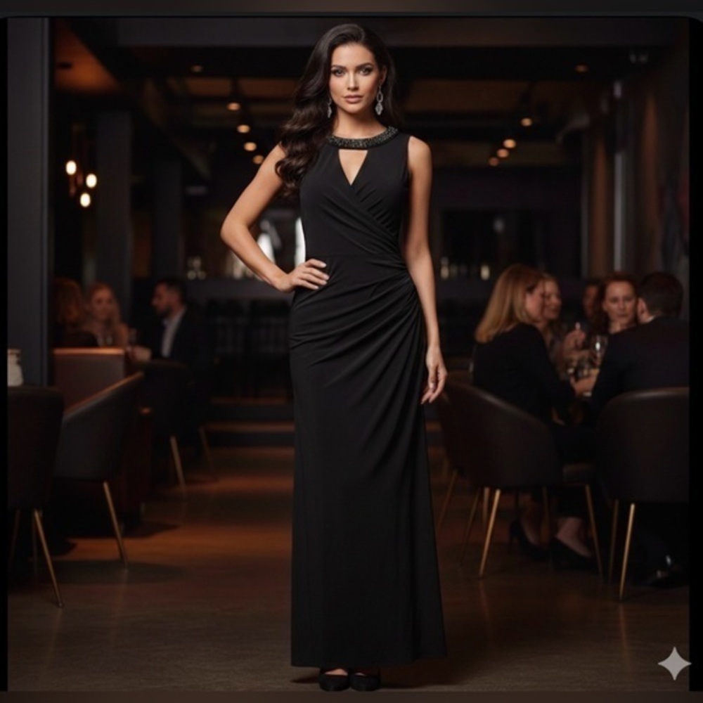 Laundry Women’s 4 Black Long Evening Gown Formal S Dress Cutout Back Rhinestone